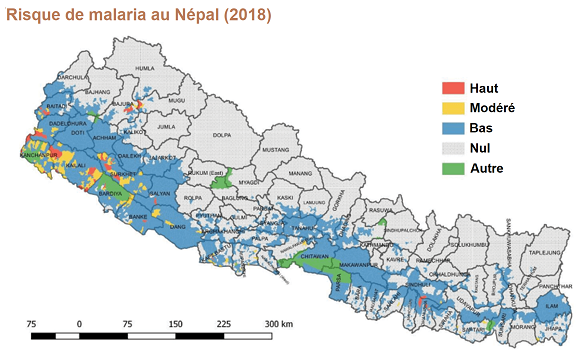 carte du risque de malaria au Népal 2018